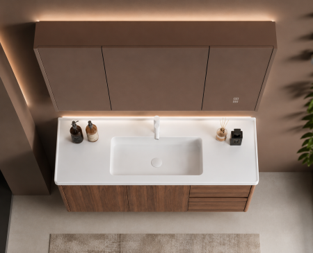 Set mobilier baie suspendat 100 cm cu lavoar și oglindă LED inteligentă cu dezaburire și dulap – GGS123 [3]