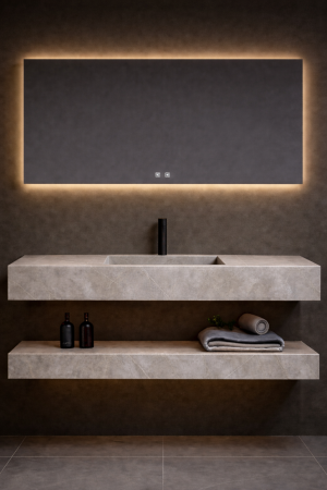 Mobilier baie - Set Mobilier Baie Suspendat 100 cm din Piatră Sinterizată cu Oglindă LED - YB10-G