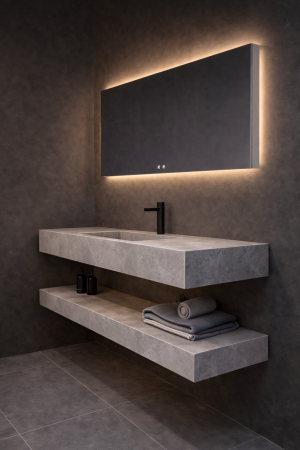 Set Mobilier Baie Suspendat 100 cm din Piatră Sinterizată cu Oglindă LED - YB10-G [1]