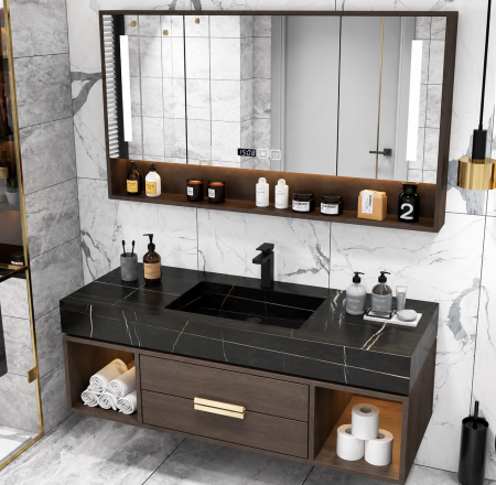 Mobilier baie - Set mobilier baie suspendat  100 cm lavoar și oglindă LED cu dulăpior - 2499