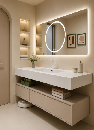 Set mobilier baie suspendat 120 cm cu lavoar  și oglindă LED cu funcție de dezaburire - GGS134 [2]