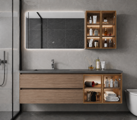 Mobilier baie - Set Mobilier Baie Suspendat 120 cm cu Lavoar, Oglindă LED și Corp Suspendat LED - 2915