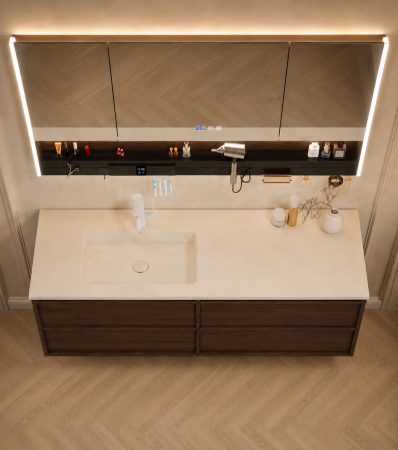 Set mobilier baie suspendat 120 cm cu lavoar și oglindă LED inteligentă cu dezaburire, ceas digital și dulap - GGS188 [3]