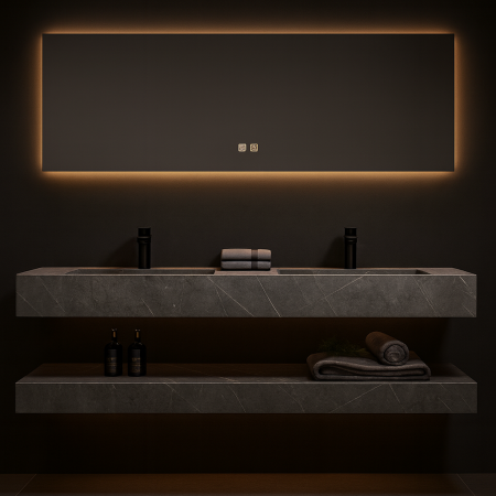 Baie - Set Mobilier Baie Suspendat Dublu 160 cm din Piatră Sinterizata cu Oglindă LED -  YB160-G