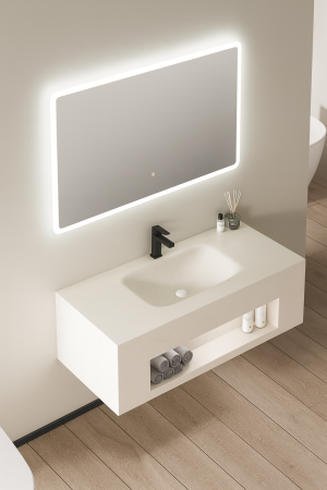 Mobilier - Set Mobilier Baie Suspendat 60 cm din Piatră Compozită cu Oglindă LED - RWG6050-PW