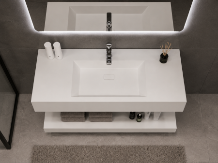 Set Mobilier Baie Suspendat 80 cm din Piatră Sinterizata cu Oglindă LED – RW8050-PW [4]
