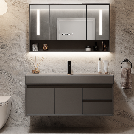 Set Mobilier Baie Suspendat 80 cm –  Oglindă LED cu dulap și Afișaj Digital 2806 [0]