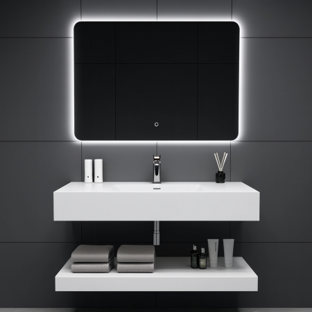 Mobilier baie - Set Mobilier Baie Suspendat 80 cm din Piatră Sinterizata cu Oglindă LED – RW8050-PW