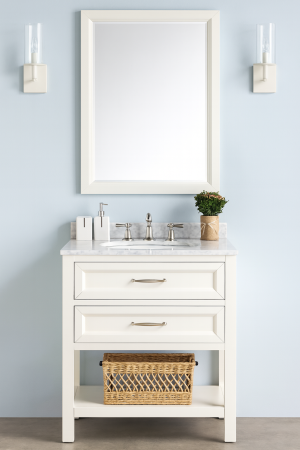 Mobilier - Set mobilier baie suspendat alb din lemn 80 cm cu lavoar și oglindă - 2935