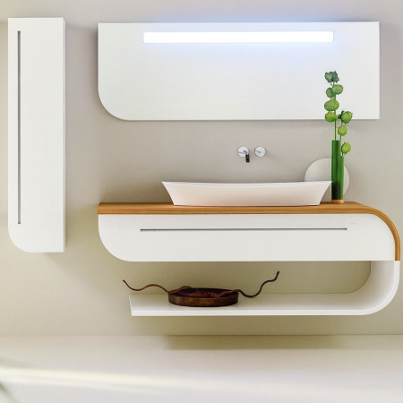 Mobilier baie - Set mobilier baie suspendat alb din PVC 120 cm cu lavoar ceramic, oglindă LED și dulap lateral  - 2192