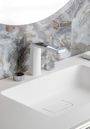 Set mobilier baie suspendat alb mat 120 cm cu lavoar, oglindă LED si corp lateral suspendat - 2876 [2]