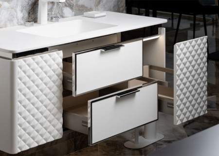 Set mobilier baie suspendat alb mat 120 cm cu lavoar, oglindă LED si corp lateral suspendat - 2876 [3]