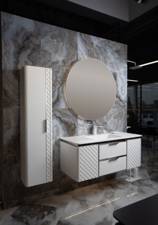 Set mobilier baie suspendat alb mat 120 cm cu lavoar, oglindă LED si corp lateral suspendat - 2876 [1]