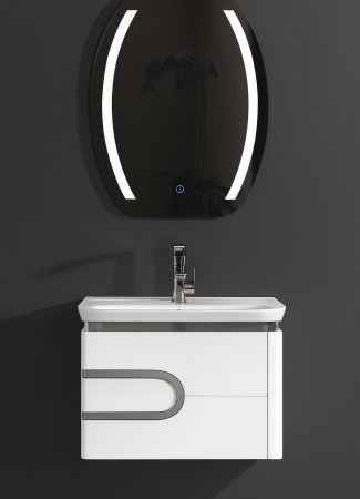 Mobilier baie - Set mobilier baie suspendat alb din PVC 60 cm cu lavoar ceramic și oglindă LED - 2830