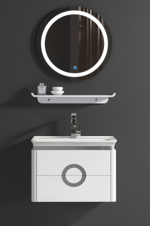 Mobilier baie - Set mobilier baie suspendat alb din PVC 60 cm cu lavoar ceramic și oglindă LED - 2831