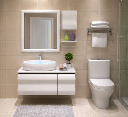 Set mobilier baie suspendat alb din PVC 90 cm cu lavoar ceramic, oglindă si dulap lateral - 1954 [3]