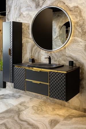 Mobilier baie - Set mobilier baie suspendat negru mat din PVC 120 cm cu lavoar, oglindă si dulap lateral suspendat - 2877