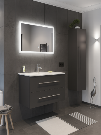 Set Mobilier Baie Suspendat,  Antracit – 80 cm cu Dulap Lateral, Lavoar Ceramic și Oglindă LED 2723 [2]