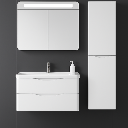Mobilier baie - Set mobilier baie suspendat din PVC - 90cm cu lavoar ceramic, mobilier lateral și oglindă LED 2667