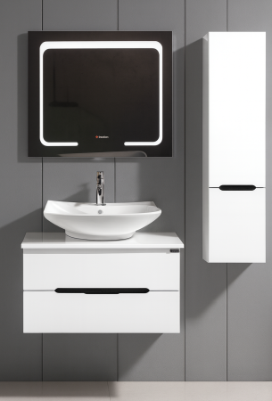 Mobilier - Set Mobilier Baie Suspendat 80 cm din PVC cu Lavoar Ceramic, Oglindă LED și Corp Suspendat - 2751