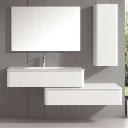 Mobilier - Set Mobilier Baie Suspendat 100 cm din PVC cu Lavoar din Sticlă, Oglindă LED și Corp Suspendat - 2761