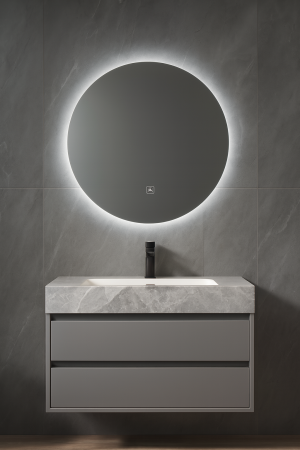 Baie - Set mobilier baie suspendat gri mat 60 cm cu lavoar și oglindă LED - 2867