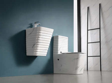 Set vas wc cu capac slim, montare pe podea, rimless, evacuare laterala, 64 x 36 x 80 cm T2079UG [2]
