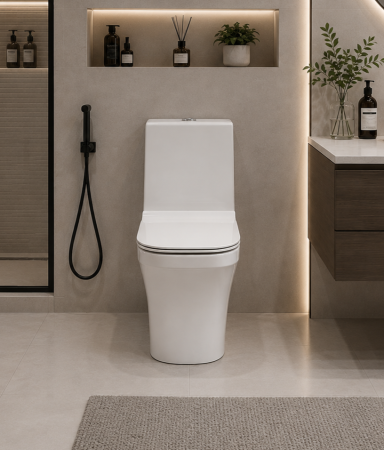 Set vas wc cu capac slim, montare pe podea, rimless, evacuare laterala, alb 68 x 36 x 74 cm T2071 [1]