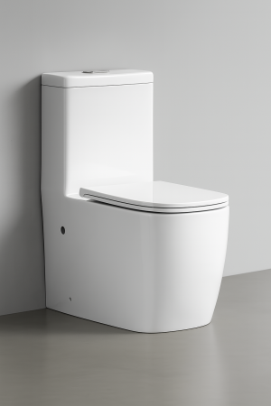Vase wc - Set vas wc cu capac slim, montare pe podea, rimless, evacuare laterala, alb 68 x 37 x 80 cm T2075