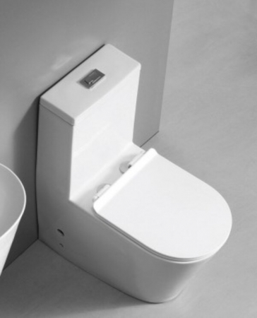 Set vas wc cu capac slim, montare pe podea, rimless, evacuare laterala, alb 68 x 37 x 80 cm T2075 [3]