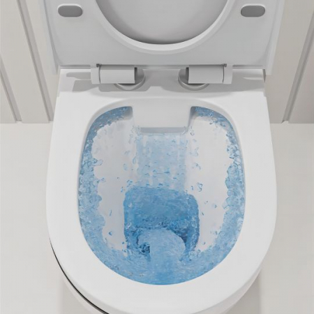 Set vas wc cu capac slim, montare pe podea, rimless, evacuare laterala, alb/auriu 68 x 36 x 78 cm T2130WG [3]