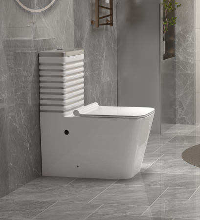 Set vas wc cu capac slim, montare pe podea, rimless, evacuare laterala, alb/gri 64 x 36 x 80 cm T2079WS [1]