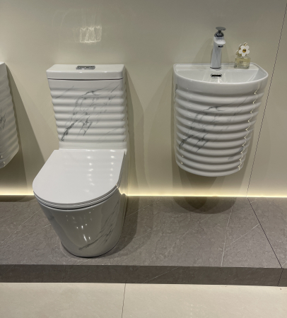 Set vas wc cu capac slim, montare pe podea, rimless, evacuare laterala, alb/gri 68 x 37 x 80 cm T2126UG [2]