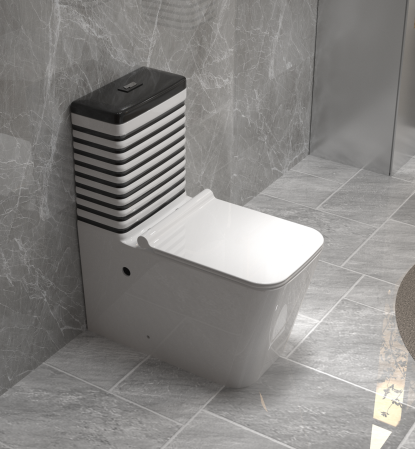 Vase wc - Set vas wc cu capac slim, montare pe podea, rimless, evacuare laterala, alb/negru 64 x 36 x 80 T2079WB