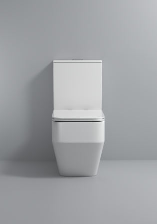 Set vas WC cu capac slim, montare pe podea, Rimless, evacuare laterală, finisaj alb 67 x 37 x  79.5 cm - T2133 [3]