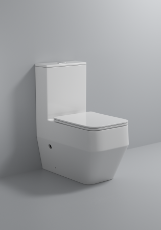 Baie - Set vas WC cu capac slim, montare pe podea, Rimless, evacuare laterală, finisaj alb 67 x 37 x  79.5 cm - T2133