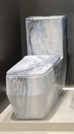 Baie - Set vas WC cu capac slim, montare pe podea, Rimless, evacuare laterală, finisaj alb-gri-albăstrui– 67 × 37 × 80 cm - T2133CW72