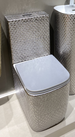 Baie - Set vas WC cu capac slim, montare pe podea, Rimless, evacuare laterală, finisaj argintiu – 64 × 36 × 80 cm - T2214CR6S