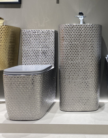 Set vas WC cu capac slim, montare pe podea, Rimless, evacuare laterală, finisaj argintiu – 64 × 36 × 80 cm - T2214CR6S [2]