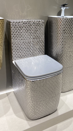 Set vas WC cu capac slim, montare pe podea, Rimless, evacuare laterală, finisaj argintiu – 64 × 36 × 80 cm - T2214CR6S [4]