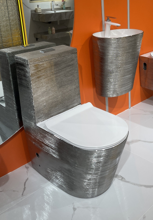 Set vas WC cu capac slim, montare pe podea, Rimless, evacuare laterală, finisaj argintiu 68 × 37 × 80 cm - T2123EDS [1]