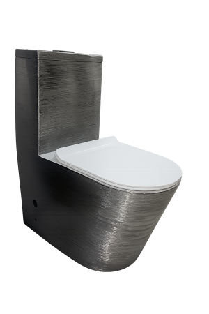 Baie - Set vas WC cu capac slim, montare pe podea, Rimless, evacuare laterală, finisaj argintiu 68 × 37 × 80 cm - T2123EDS