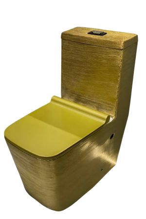 Baie - Set vas WC cu capac slim, montare pe podea, Rimless, evacuare laterală, finisaj auriu 64 × 36 × 80 cm - T2073EDG