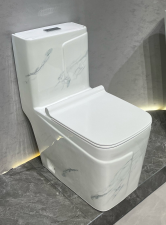 Vase wc - Set vas wc cu capac slim, montare pe podea, rimless, evacuare laterala, finisaj marmura 68 x 36 x 78 cm T2130UG