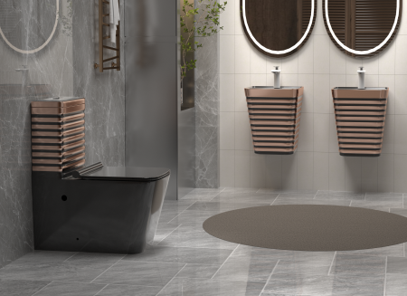 Set vas WC cu capac slim, montare pe podea, Rimless, evacuare laterală, finisaj negru/auriu – 64 × 36 × 80 cm - T2079EBR [4]