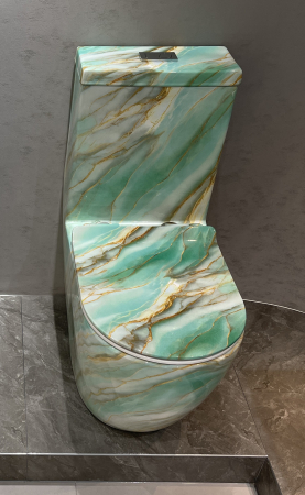 Set vas WC cu capac slim, montare pe podea, Rimless, evacuare laterală, finisaj verde onix 68 × 37 × 80 cm - T2075CW66 [1]