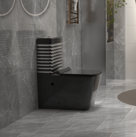Set vas wc cu capac slim, montare pe podea, rimless, evacuare laterala, negru/gri 64 x 36 x 80 cm T2079BS [1]