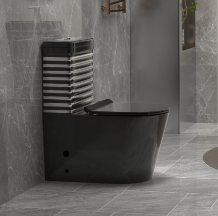 Set vas wc cu capac slim, montare pe podea, rimless, evacuare laterala, negru/gri 68 x 37 x 80 cm  T2126BS [1]