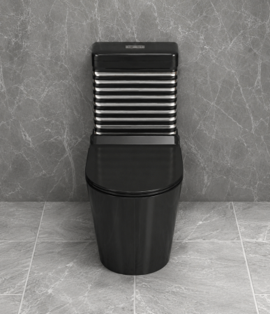 Set vas wc cu capac slim, montare pe podea, rimless, evacuare laterala, negru/gri 68 x 37 x 80 cm  T2126BS [2]