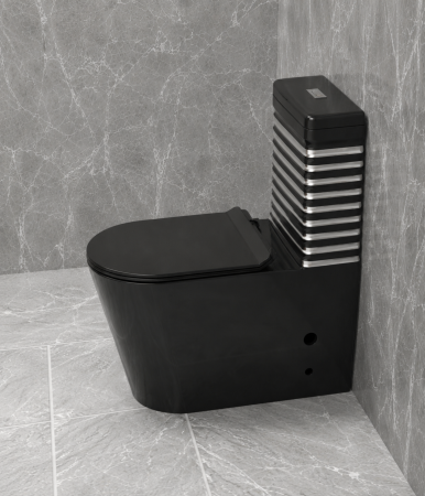 Set vas wc cu capac slim, montare pe podea, rimless, evacuare laterala, negru/gri 68 x 37 x 80 cm  T2126BS [3]